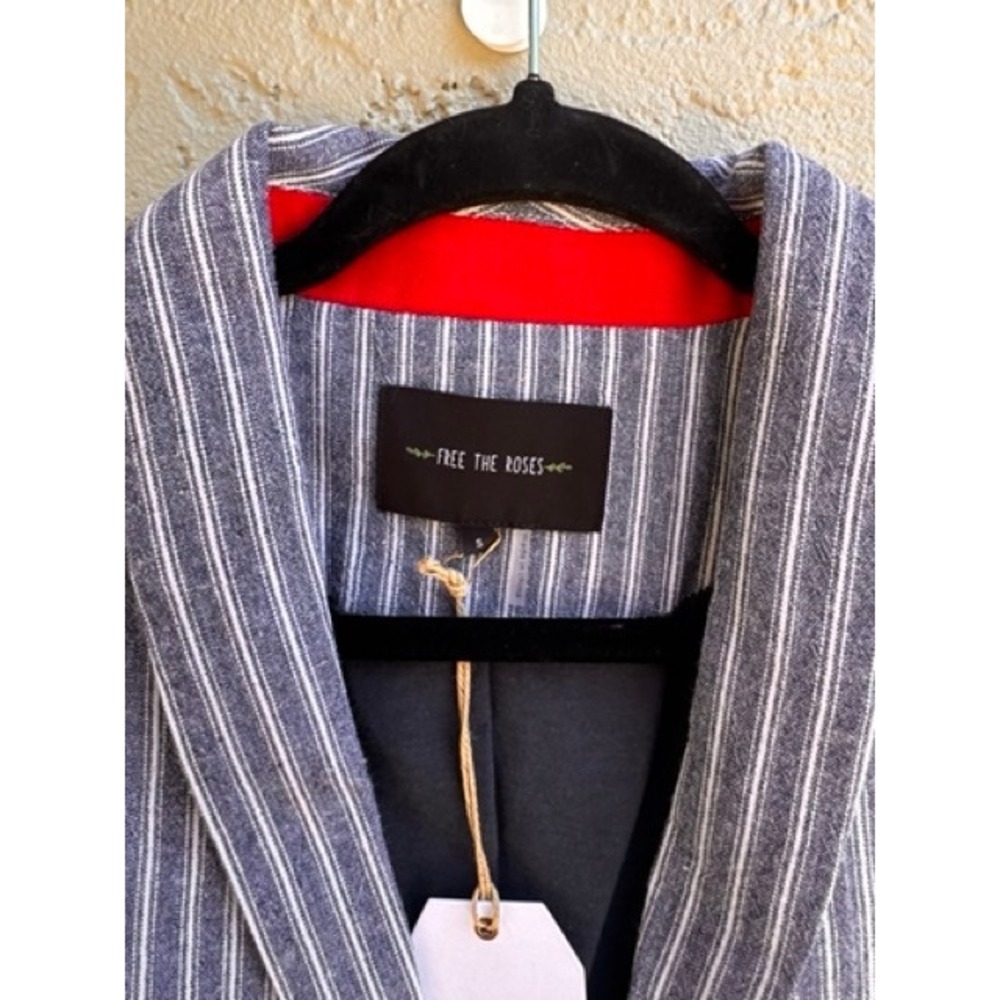 Free The Roses NEW Navy Blue White Striped Tassel Trim Blazer Jacket SMALL - Picture 4 of 9